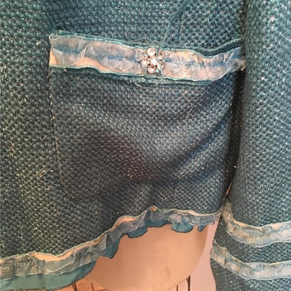 Aqua Blue & Silver Ruffle Trimmed Jacket - Picture 6 of 8